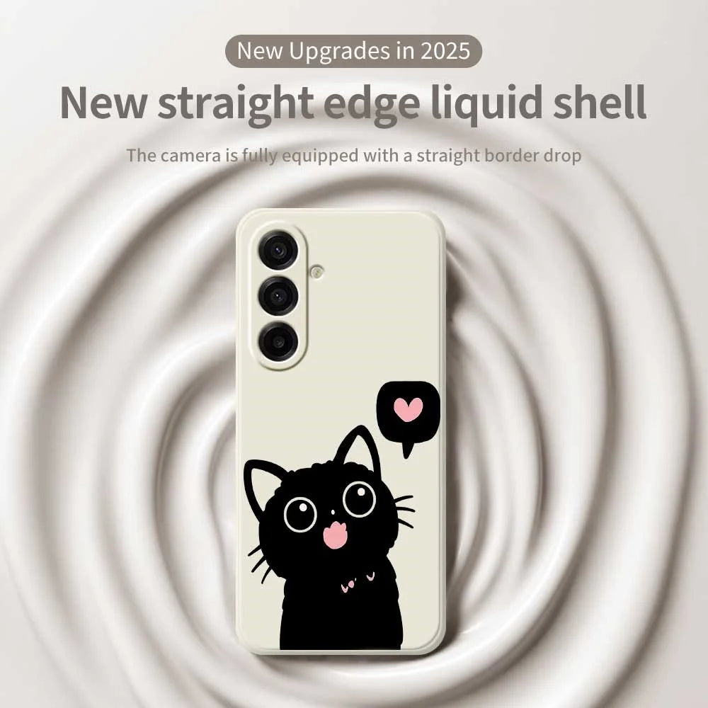 For Samsung Galaxy A18 5G / A18 4G / A17 5G / A17 4G Case Love Black Cat Pattern Printing Straight Edge TPU Phone Back Cover - Green - 2
