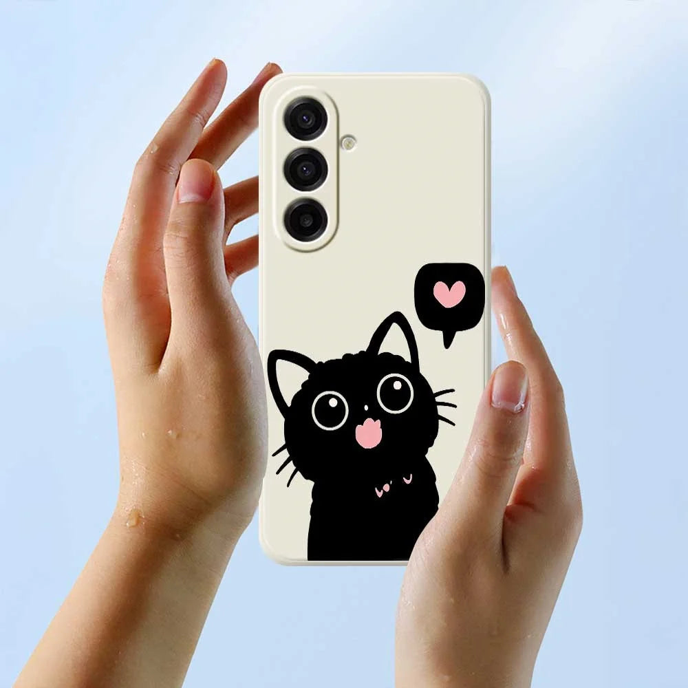 For Samsung Galaxy A18 5G / A18 4G / A17 5G / A17 4G Case Love Black Cat Pattern Printing Straight Edge TPU Phone Back Cover - Green - 4