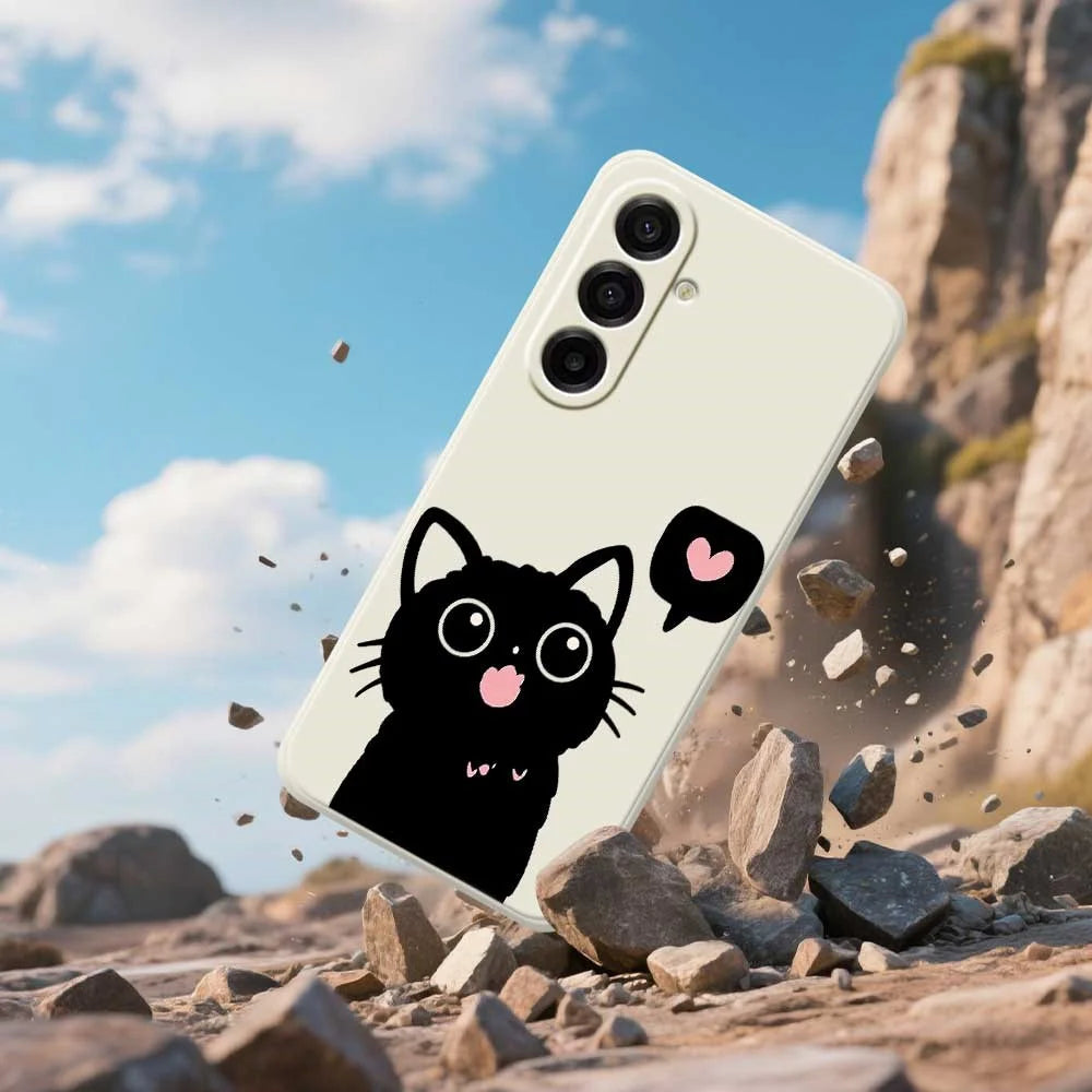 For Samsung Galaxy A18 5G / A18 4G / A17 5G / A17 4G Case Love Black Cat Pattern Printing Straight Edge TPU Phone Back Cover - Green - 5