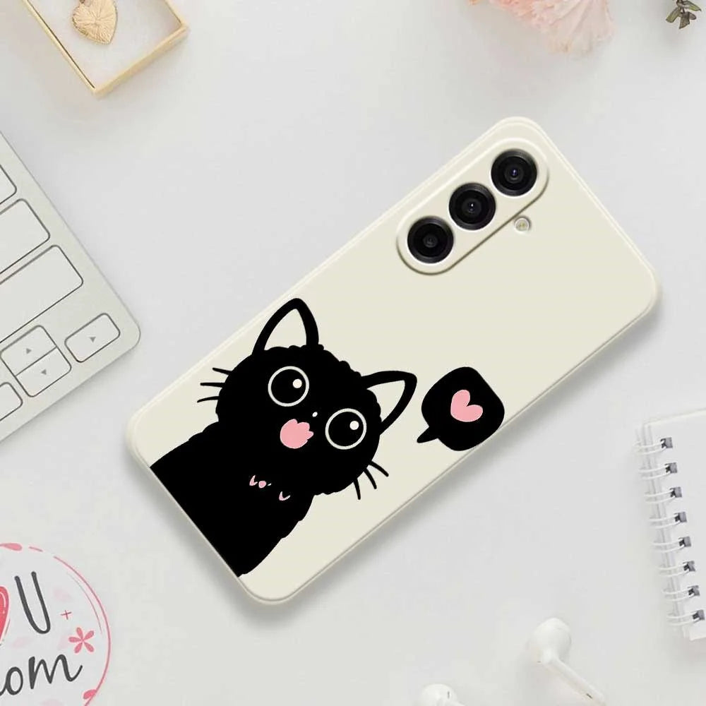 For Samsung Galaxy A18 5G / A18 4G / A17 5G / A17 4G Case Love Black Cat Pattern Printing Straight Edge TPU Phone Back Cover - Green - 6