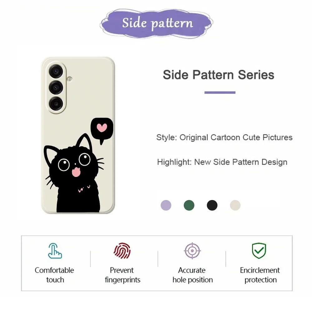 For Samsung Galaxy A18 5G / A18 4G / A17 5G / A17 4G Case Love Black Cat Pattern Printing Straight Edge TPU Phone Back Cover - Green - 7