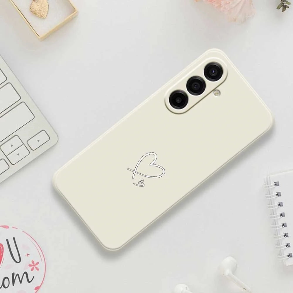 For Samsung Galaxy A18 5G / A18 4G / A17 5G / A17 4G Case White Love Pattern Printing Straight Edge TPU Phone Back Cover - Beige - 6