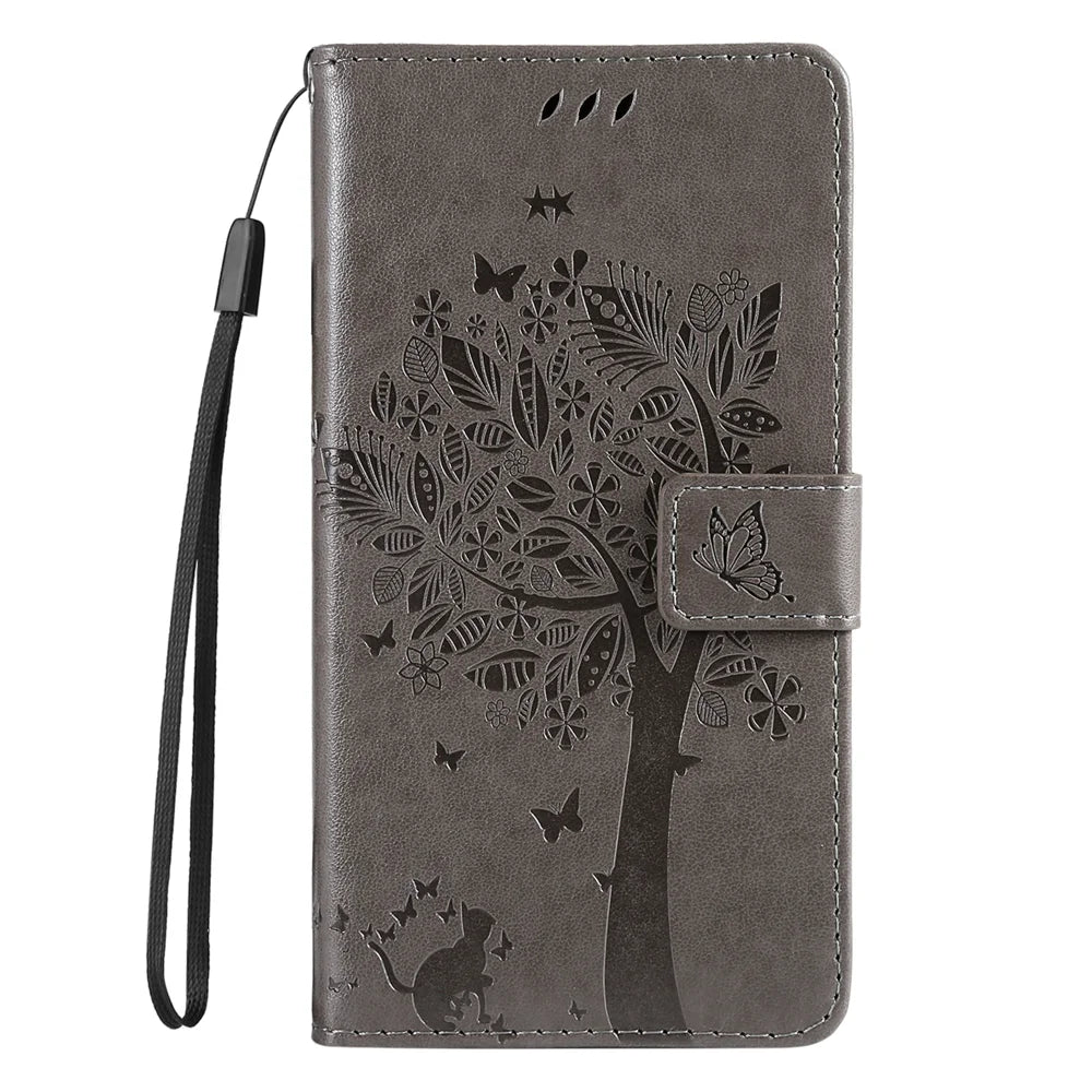 For Samsung Galaxy S25 / Galaxy S24 Phone Case with Stand Cat Tree Pattern Leather Wallet Mobile Cover - Grey - 7