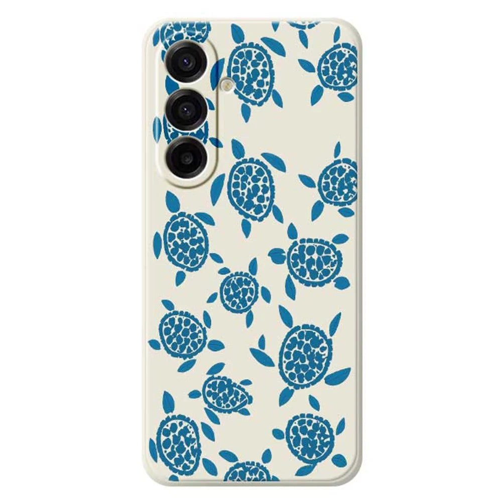 For Samsung Galaxy A18 5G / A18 4G / A17 5G / A17 4G Case Blue Turtle Pattern Printing Straight Edge TPU Phone Back Cover - Beige - 1