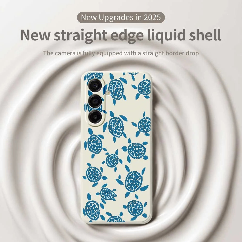 For Samsung Galaxy A18 5G / A18 4G / A17 5G / A17 4G Case Blue Turtle Pattern Printing Straight Edge TPU Phone Back Cover - Beige - 2