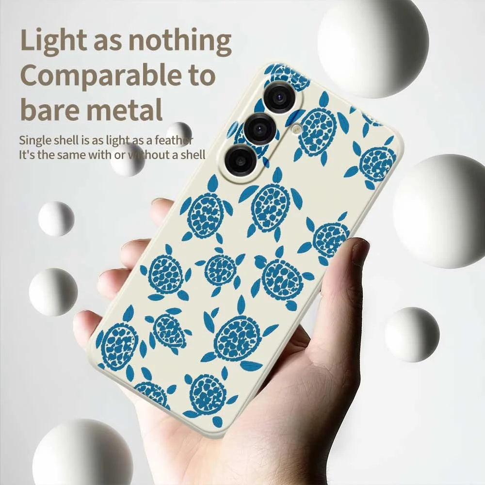For Samsung Galaxy A18 5G / A18 4G / A17 5G / A17 4G Case Blue Turtle Pattern Printing Straight Edge TPU Phone Back Cover - Beige - 3