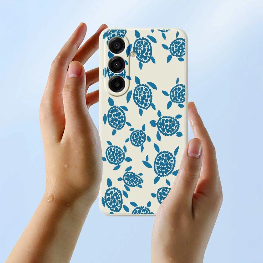 For Samsung Galaxy A18 5G / A18 4G / A17 5G / A17 4G Case Blue Turtle Pattern Printing Straight Edge TPU Phone Back Cover - Beige - 4