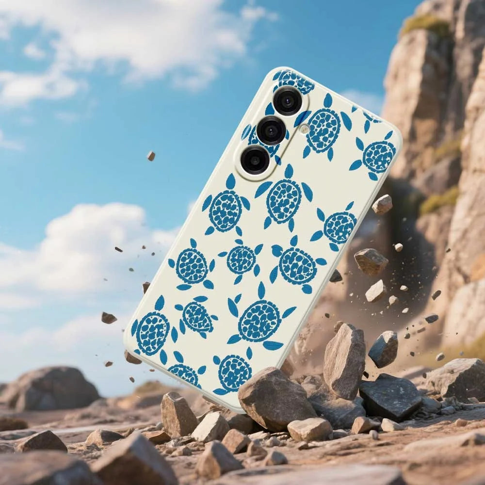 For Samsung Galaxy A18 5G / A18 4G / A17 5G / A17 4G Case Blue Turtle Pattern Printing Straight Edge TPU Phone Back Cover - Beige - 5