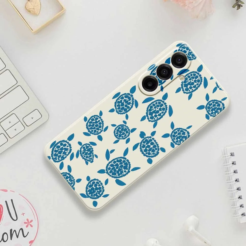 For Samsung Galaxy A18 5G / A18 4G / A17 5G / A17 4G Case Blue Turtle Pattern Printing Straight Edge TPU Phone Back Cover - Beige - 6