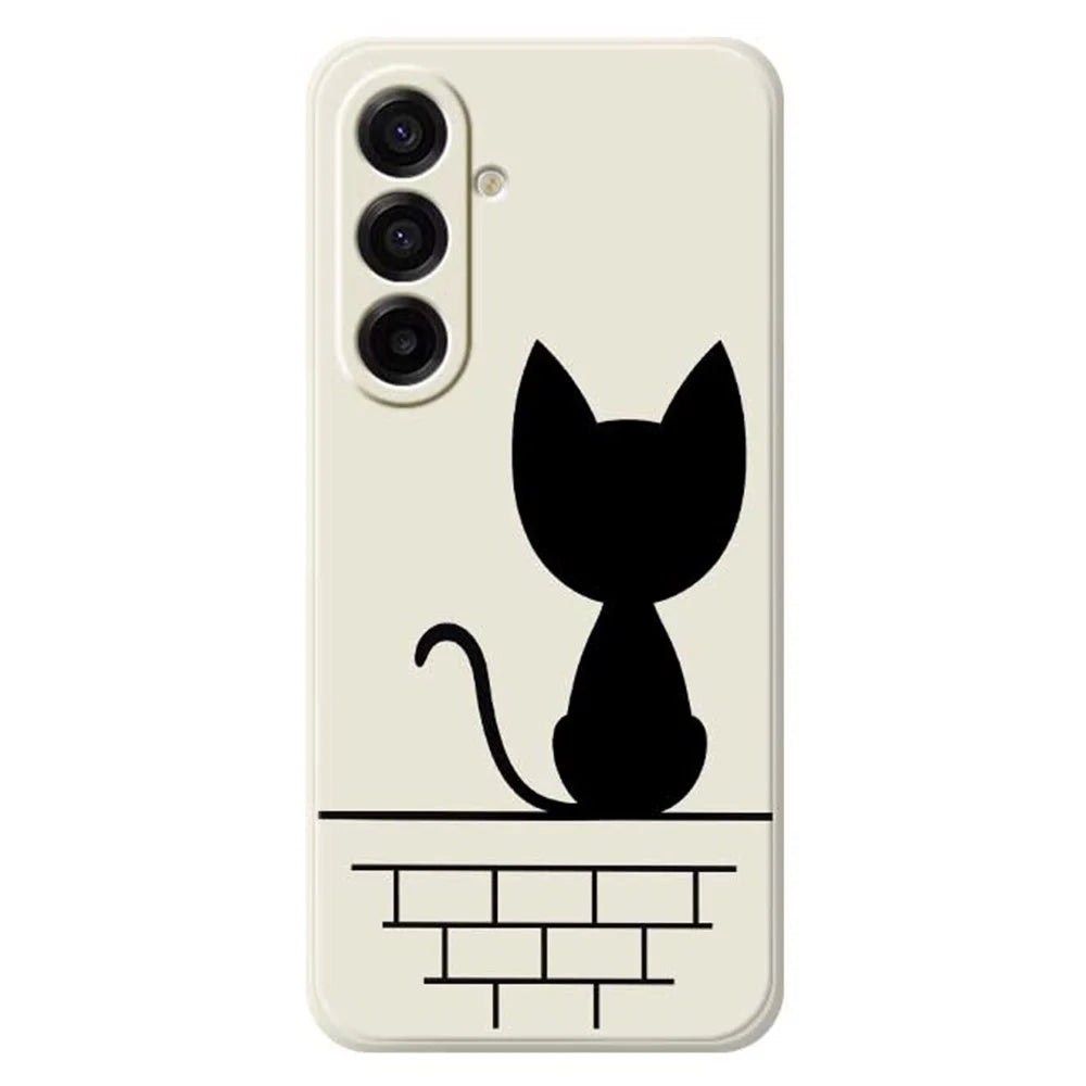 For Samsung Galaxy A18 5G / A18 4G / A17 5G / A17 4G Case Black Cat on the Wall Pattern Printing Straight Edge TPU Phone Back Cover - Beige - 1