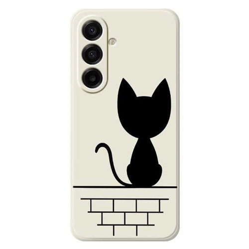 For Samsung Galaxy A18 5G / A18 4G / A17 5G / A17 4G Case Black Cat on the Wall Pattern Printing Straight Edge TPU Phone Back Cover - Beige - 1