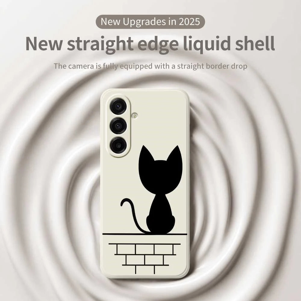 For Samsung Galaxy A18 5G / A18 4G / A17 5G / A17 4G Case Black Cat on the Wall Pattern Printing Straight Edge TPU Phone Back Cover - Beige - 3