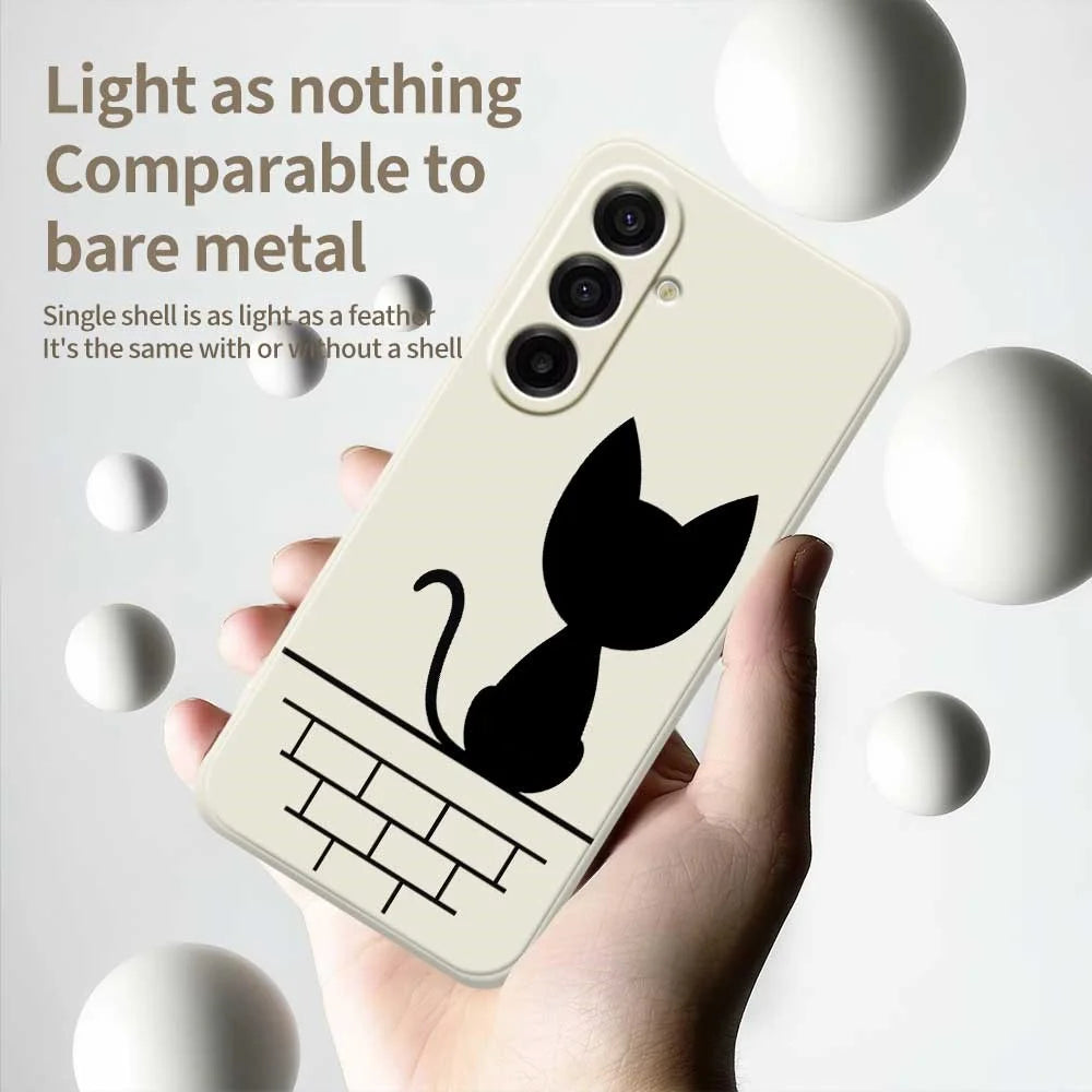 For Samsung Galaxy A18 5G / A18 4G / A17 5G / A17 4G Case Black Cat on the Wall Pattern Printing Straight Edge TPU Phone Back Cover - Beige - 4