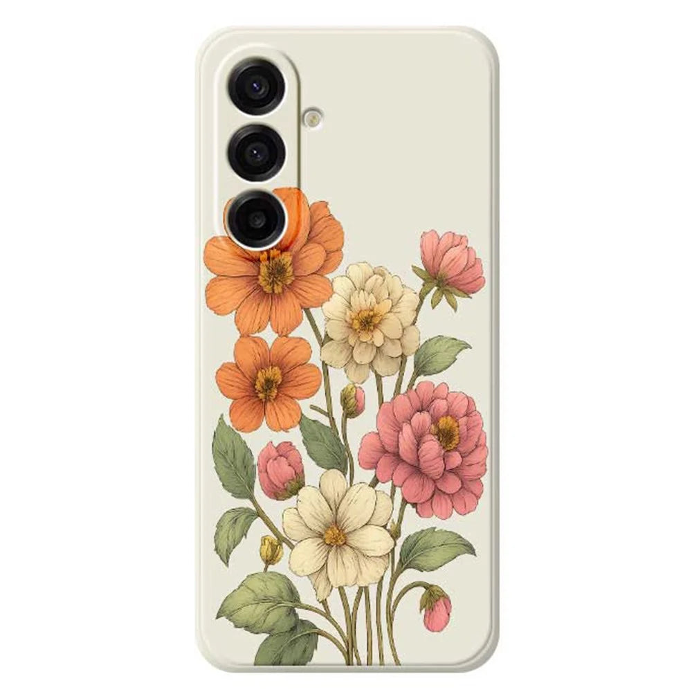 For Samsung Galaxy A18 5G / A18 4G / A17 5G / A17 4G Case Beautiful Flowers Pattern Printing Straight Edge TPU Phone Back Cover - Beige - 1