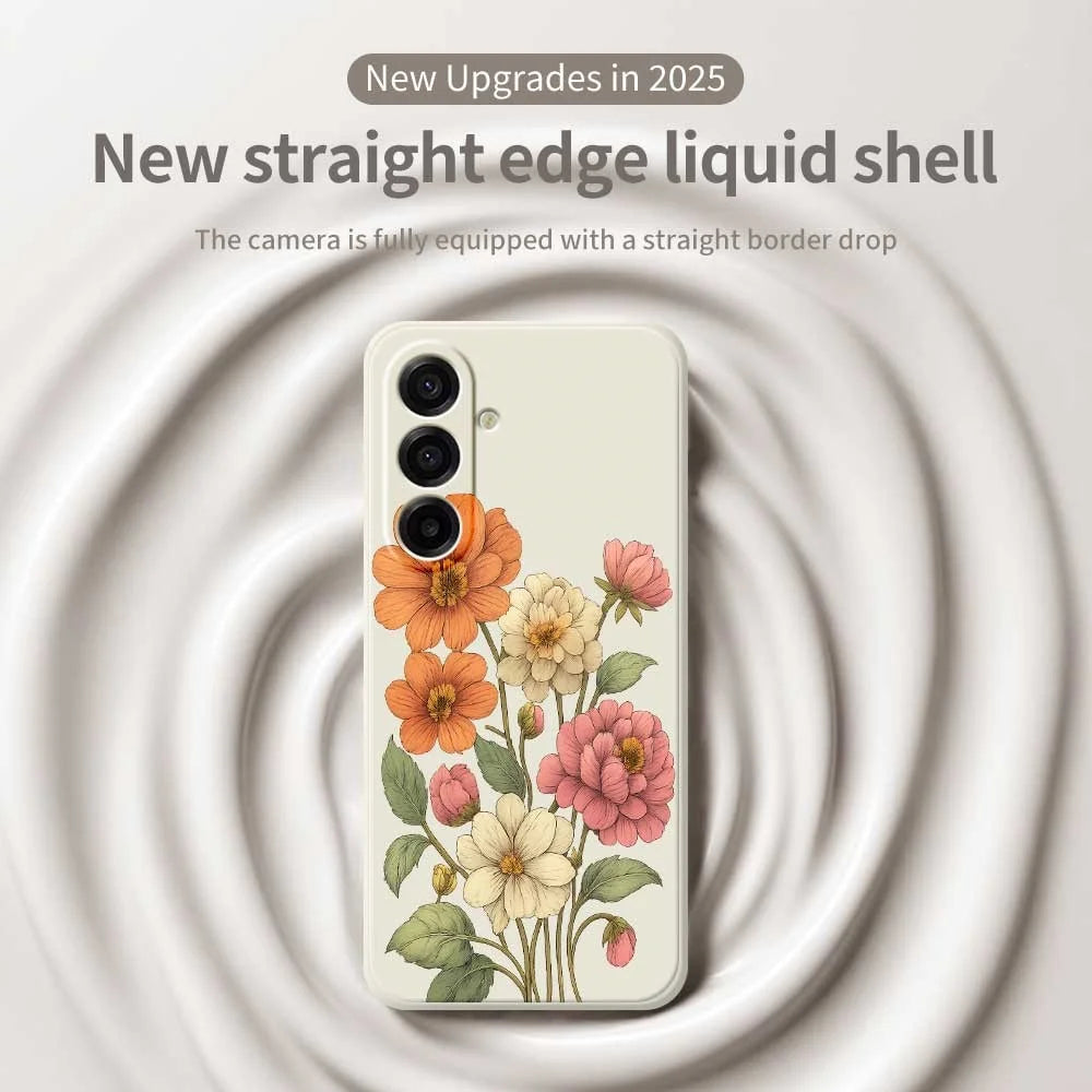 For Samsung Galaxy A18 5G / A18 4G / A17 5G / A17 4G Case Beautiful Flowers Pattern Printing Straight Edge TPU Phone Back Cover - Beige - 3