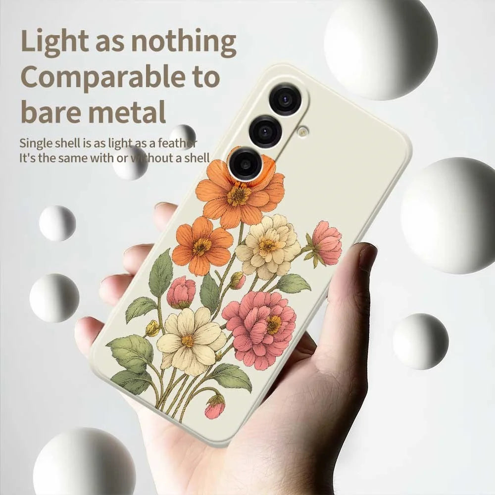 For Samsung Galaxy A18 5G / A18 4G / A17 5G / A17 4G Case Beautiful Flowers Pattern Printing Straight Edge TPU Phone Back Cover - Beige - 4