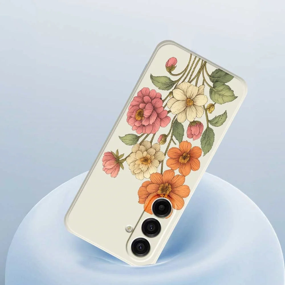 For Samsung Galaxy A18 5G / A18 4G / A17 5G / A17 4G Case Beautiful Flowers Pattern Printing Straight Edge TPU Phone Back Cover - Beige - 5