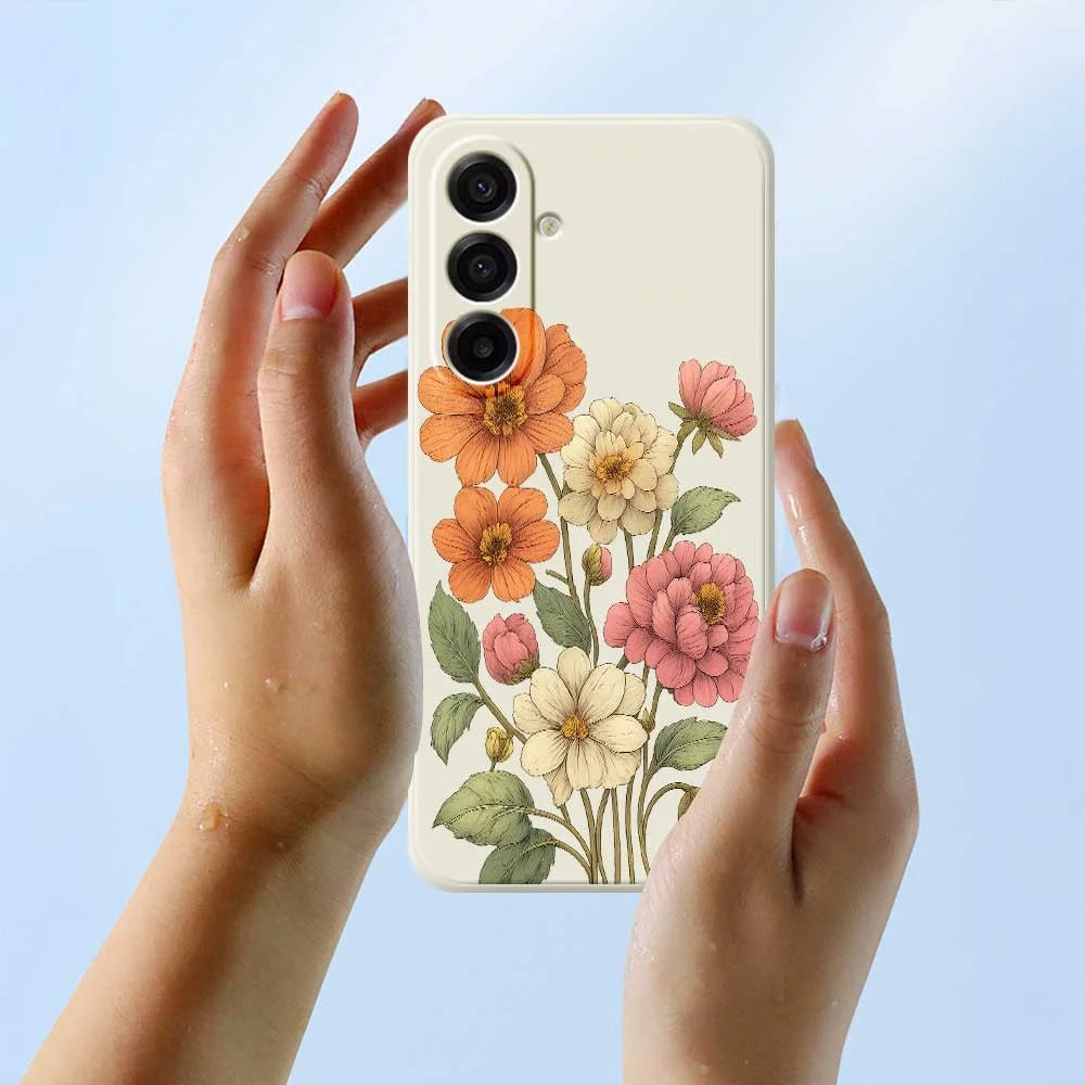 For Samsung Galaxy A18 5G / A18 4G / A17 5G / A17 4G Case Beautiful Flowers Pattern Printing Straight Edge TPU Phone Back Cover - Beige - 6