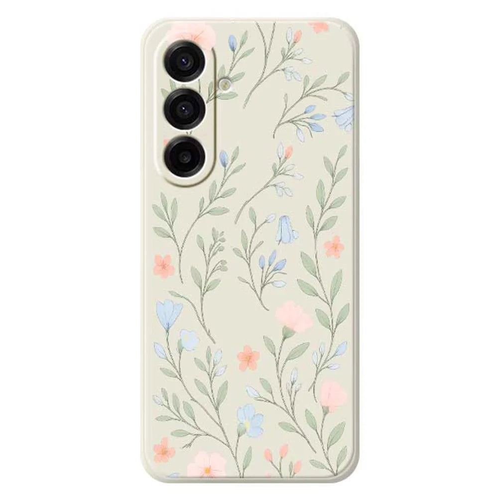 For Samsung Galaxy A18 5G / A18 4G / A17 5G / A17 4G Case Pink Blue Flowers Pattern Printing Straight Edge TPU Phone Back Cover - Beige - 1