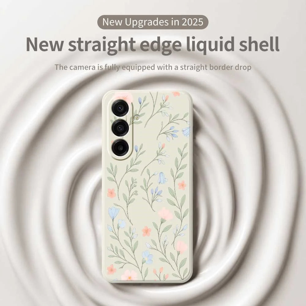For Samsung Galaxy A18 5G / A18 4G / A17 5G / A17 4G Case Pink Blue Flowers Pattern Printing Straight Edge TPU Phone Back Cover - Beige - 3