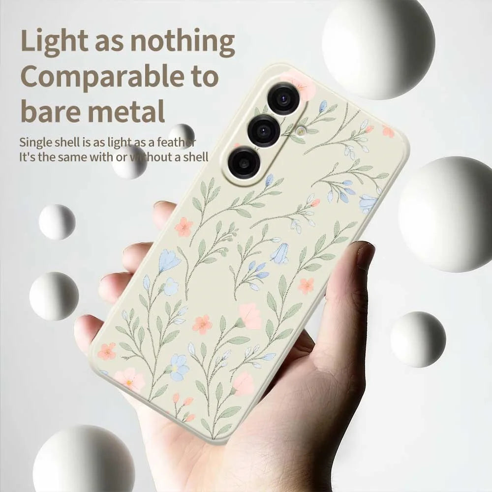 For Samsung Galaxy A18 5G / A18 4G / A17 5G / A17 4G Case Pink Blue Flowers Pattern Printing Straight Edge TPU Phone Back Cover - Beige - 4