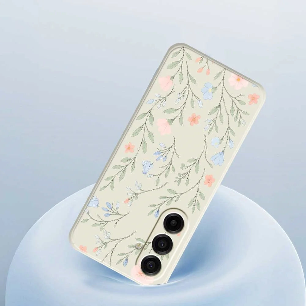 For Samsung Galaxy A18 5G / A18 4G / A17 5G / A17 4G Case Pink Blue Flowers Pattern Printing Straight Edge TPU Phone Back Cover - Beige - 5
