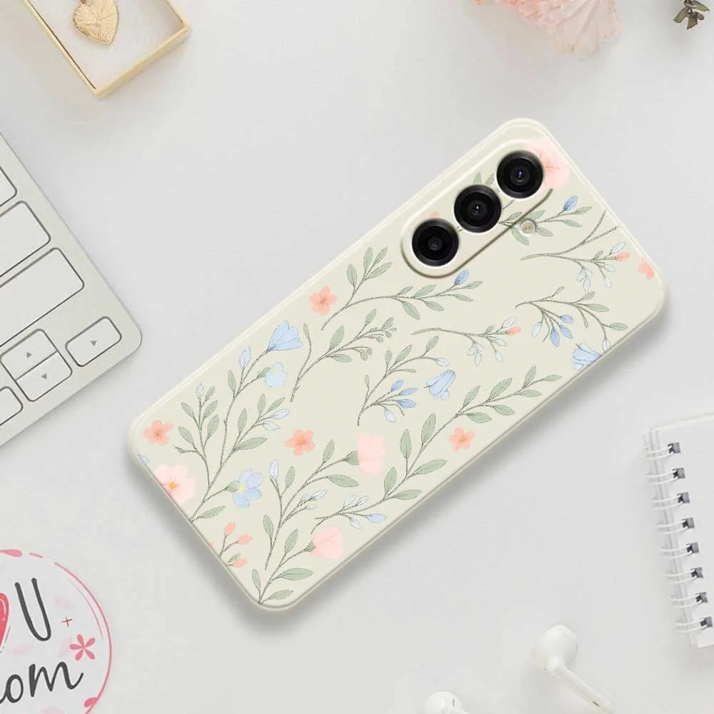 For Samsung Galaxy A18 5G / A18 4G / A17 5G / A17 4G Case Pink Blue Flowers Pattern Printing Straight Edge TPU Phone Back Cover - Beige - 7