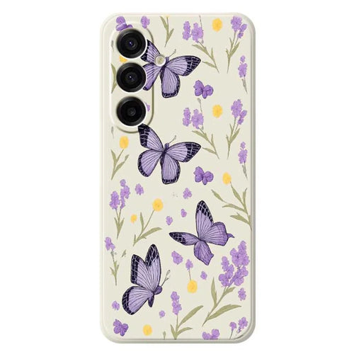 For Samsung Galaxy A18 5G / A18 4G / A17 5G / A17 4G Case Purple Butterflies Pattern Printing Straight Edge TPU Phone Back Cover - Beige - 1