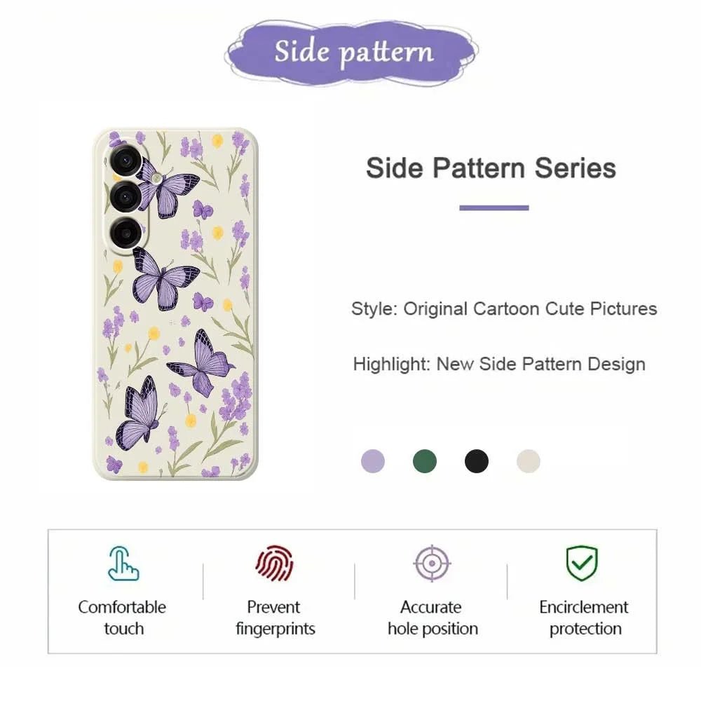 For Samsung Galaxy A18 5G / A18 4G / A17 5G / A17 4G Case Purple Butterflies Pattern Printing Straight Edge TPU Phone Back Cover - Beige - 2