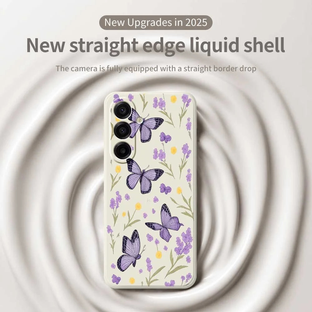 For Samsung Galaxy A18 5G / A18 4G / A17 5G / A17 4G Case Purple Butterflies Pattern Printing Straight Edge TPU Phone Back Cover - Beige - 3