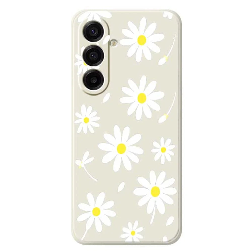 For Samsung Galaxy A18 5G / A18 4G / A17 5G / A17 4G Case White Daisy Pattern Printing Straight Edge TPU Phone Back Cover - Beige - 1