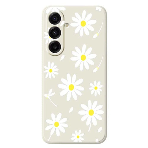 For Samsung Galaxy A18 5G / A18 4G / A17 5G / A17 4G Case White Daisy Pattern Printing Straight Edge TPU Phone Back Cover - Beige - 1