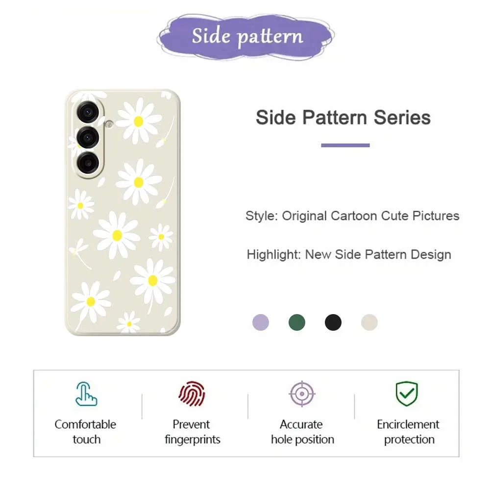 For Samsung Galaxy A18 5G / A18 4G / A17 5G / A17 4G Case White Daisy Pattern Printing Straight Edge TPU Phone Back Cover - Beige - 2