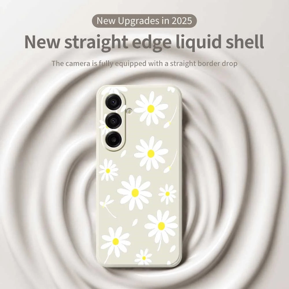 For Samsung Galaxy A18 5G / A18 4G / A17 5G / A17 4G Case White Daisy Pattern Printing Straight Edge TPU Phone Back Cover - Beige - 3