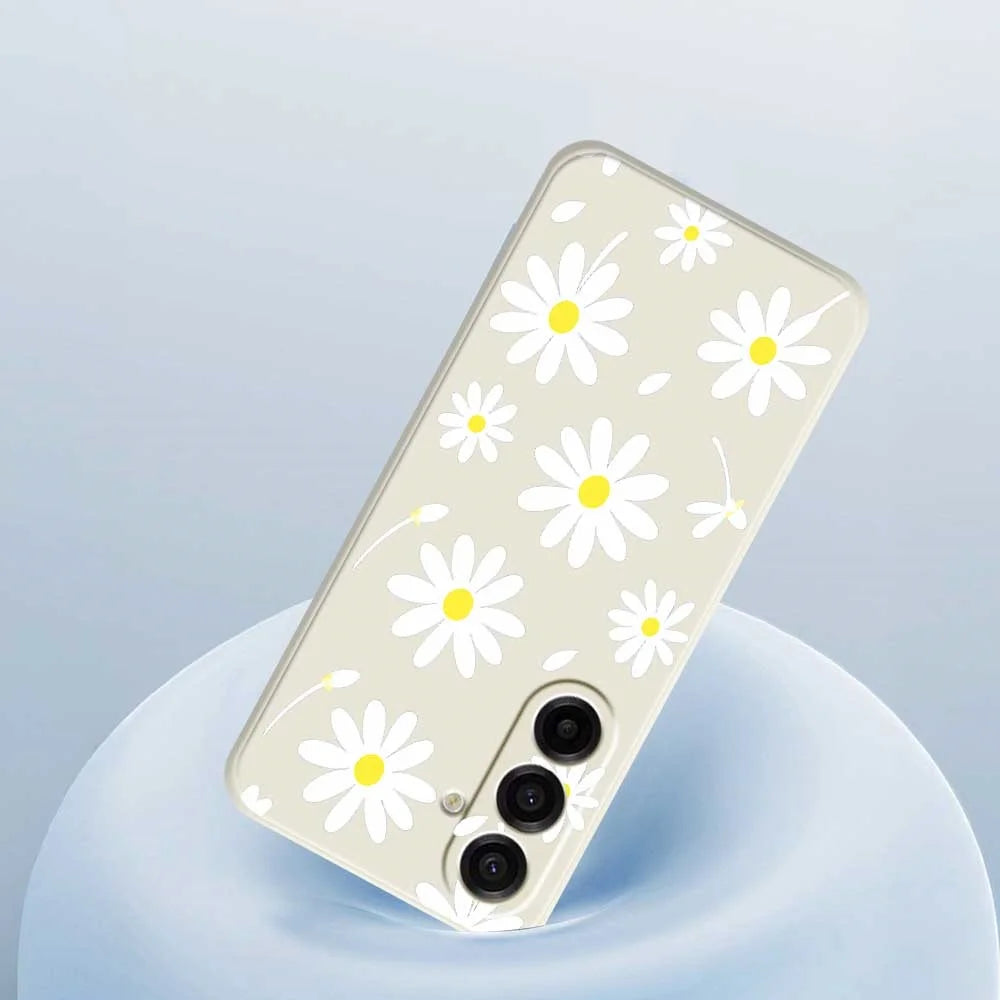 For Samsung Galaxy A18 5G / A18 4G / A17 5G / A17 4G Case White Daisy Pattern Printing Straight Edge TPU Phone Back Cover - Beige - 5