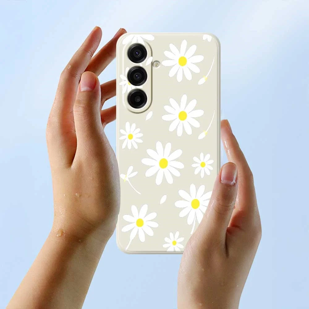 For Samsung Galaxy A18 5G / A18 4G / A17 5G / A17 4G Case White Daisy Pattern Printing Straight Edge TPU Phone Back Cover - Beige - 6
