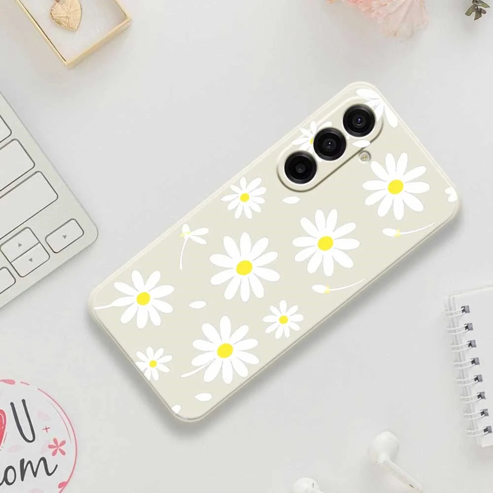 For Samsung Galaxy A18 5G / A18 4G / A17 5G / A17 4G Case White Daisy Pattern Printing Straight Edge TPU Phone Back Cover - Beige - 7