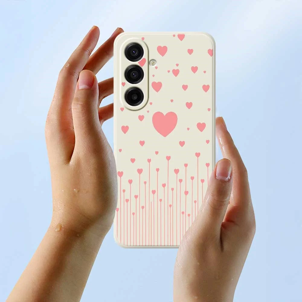 For Samsung Galaxy A18 5G / A18 4G / A17 5G / A17 4G Case Pink Love Pattern Printing Straight Edge TPU Phone Back Cover - Beige - 6