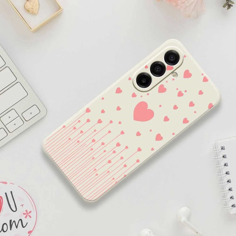 For Samsung Galaxy A18 5G / A18 4G / A17 5G / A17 4G Case Pink Love Pattern Printing Straight Edge TPU Phone Back Cover - Beige - 7