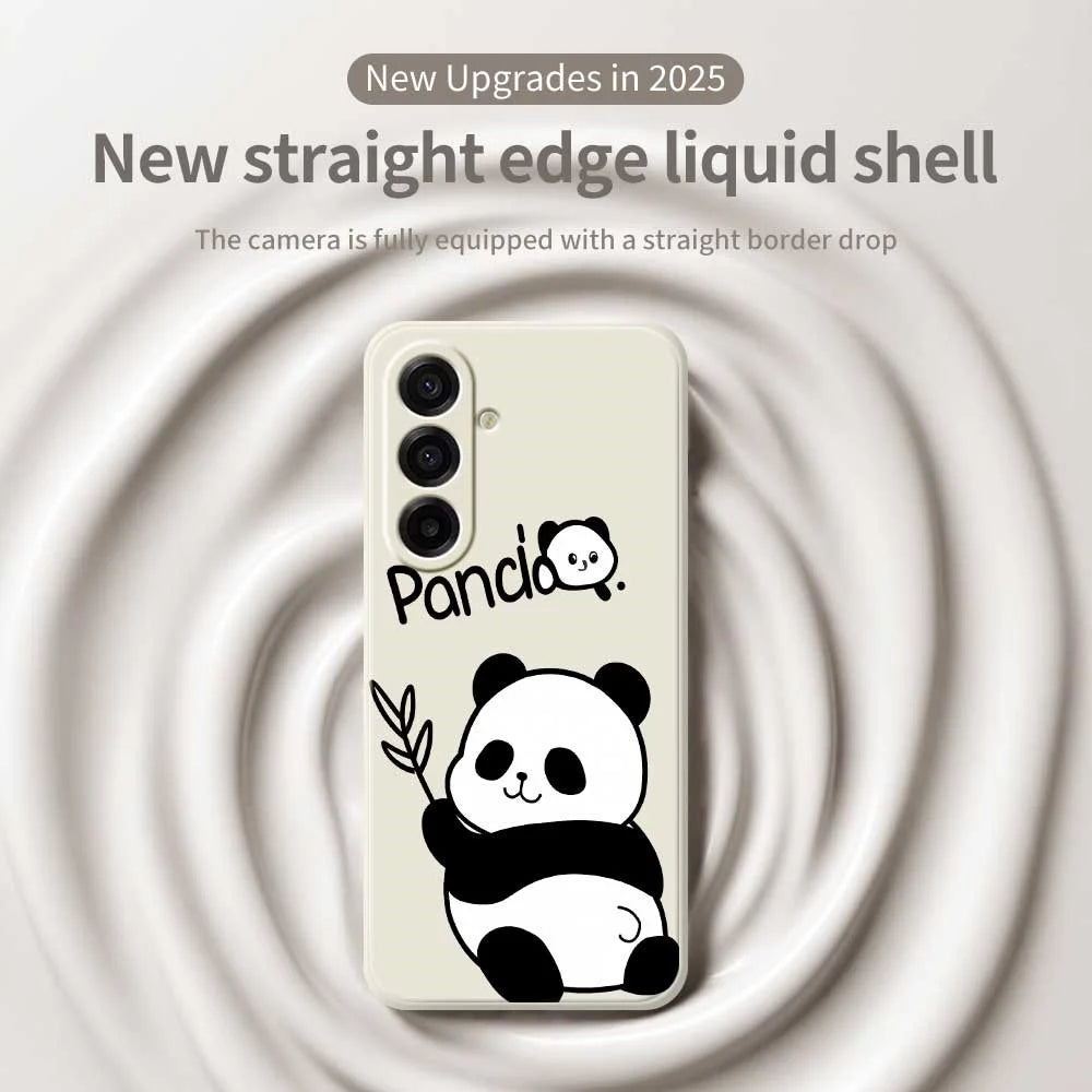 For Samsung Galaxy A18 5G / A18 4G / A17 5G / A17 4G Case Panda Pattern Printing Straight Edge TPU Phone Back Cover - Beige - 3