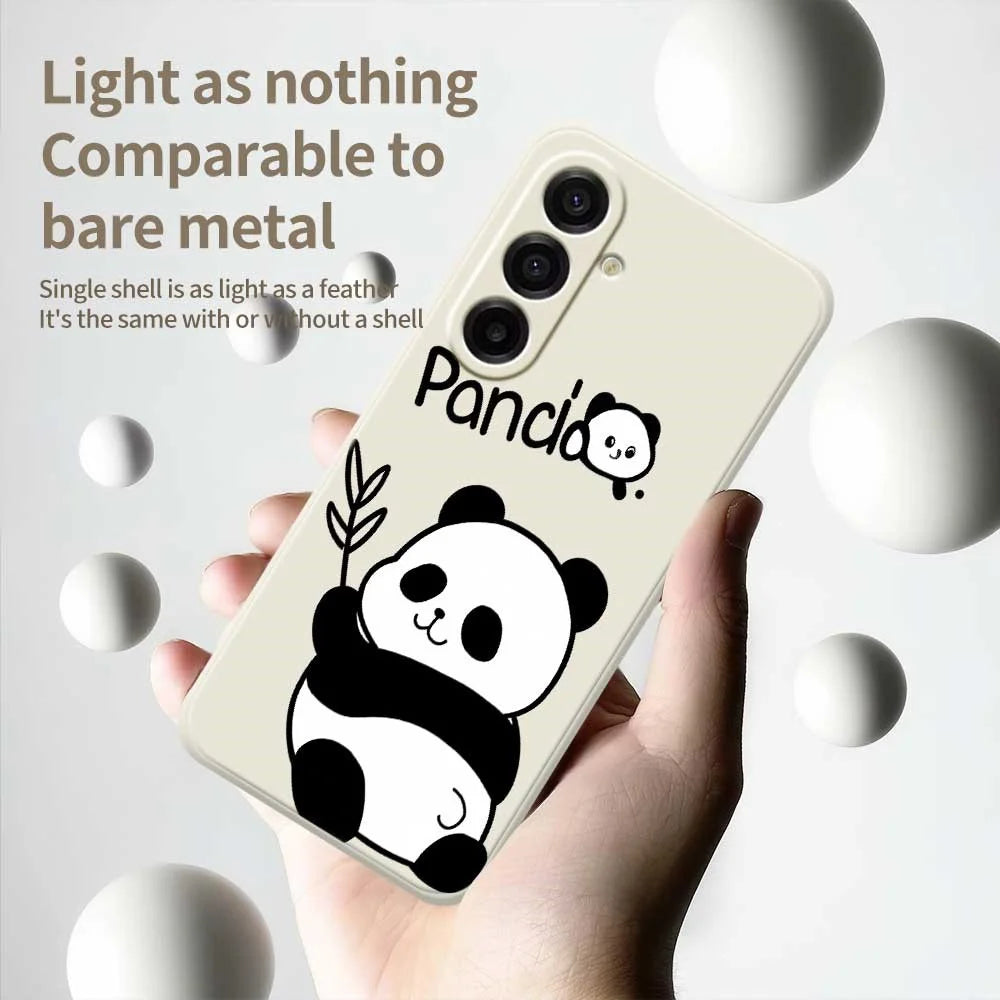 For Samsung Galaxy A18 5G / A18 4G / A17 5G / A17 4G Case Panda Pattern Printing Straight Edge TPU Phone Back Cover - Beige - 4