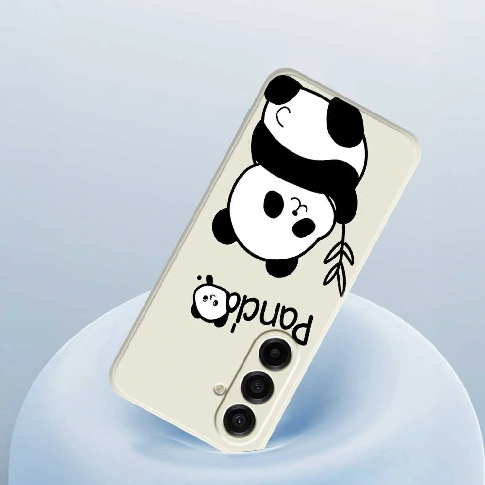 For Samsung Galaxy A18 5G / A18 4G / A17 5G / A17 4G Case Panda Pattern Printing Straight Edge TPU Phone Back Cover - Beige - 5