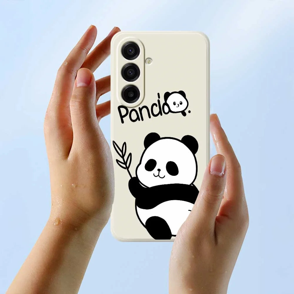 For Samsung Galaxy A18 5G / A18 4G / A17 5G / A17 4G Case Panda Pattern Printing Straight Edge TPU Phone Back Cover - Beige - 6