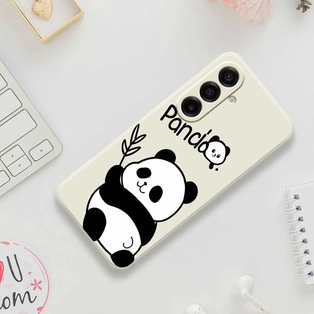 For Samsung Galaxy A18 5G / A18 4G / A17 5G / A17 4G Case Panda Pattern Printing Straight Edge TPU Phone Back Cover - Beige - 7