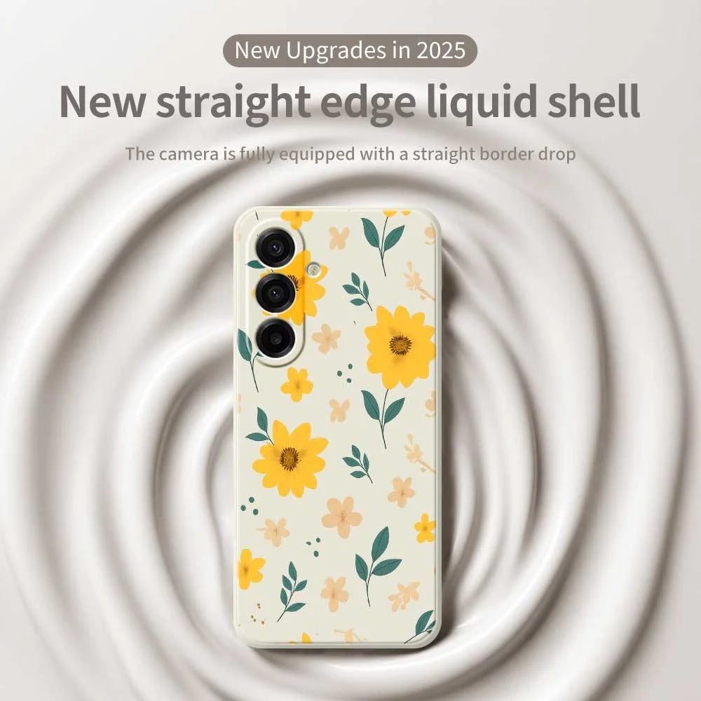 For Samsung Galaxy A18 5G / A18 4G / A17 5G / A17 4G Case Yellow Floral and Leaves Pattern Printing Straight Edge TPU Phone Back Cover - Beige - 3