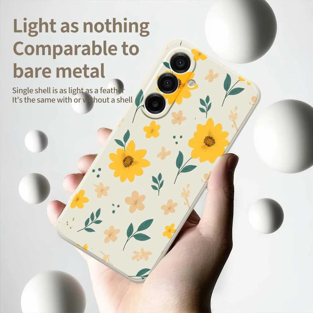 For Samsung Galaxy A18 5G / A18 4G / A17 5G / A17 4G Case Yellow Floral and Leaves Pattern Printing Straight Edge TPU Phone Back Cover - Beige - 4