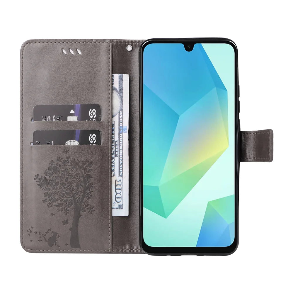 For Samsung Galaxy A18 5G / A17 5G / A26 5G / A16 5G  / A16 4G  Phone Case with Stand Cat Tree Pattern Leather Wallet Mobile Cover - Grey - 2