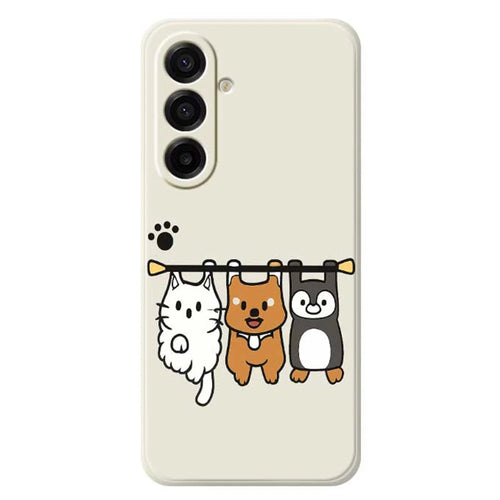For Samsung Galaxy A18 5G / A18 4G / A17 5G / A17 4G Case Three Animal Dolls Pattern Printing Straight Edge TPU Phone Back Cover - Beige - 1