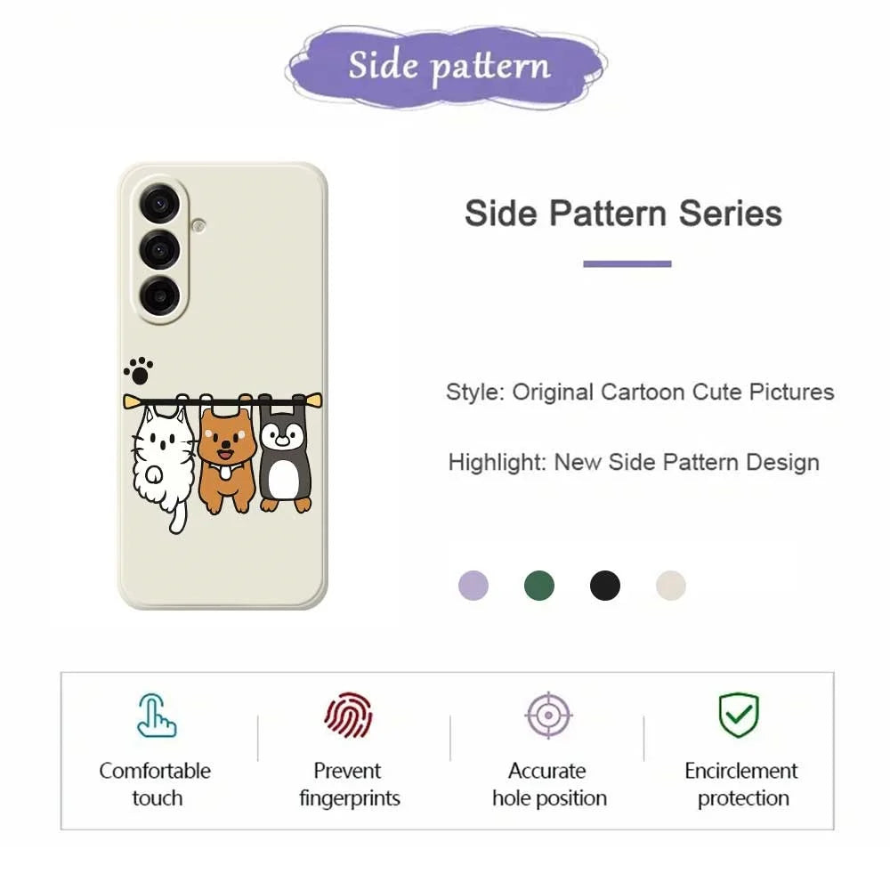 For Samsung Galaxy A18 5G / A18 4G / A17 5G / A17 4G Case Three Animal Dolls Pattern Printing Straight Edge TPU Phone Back Cover - Beige - 2