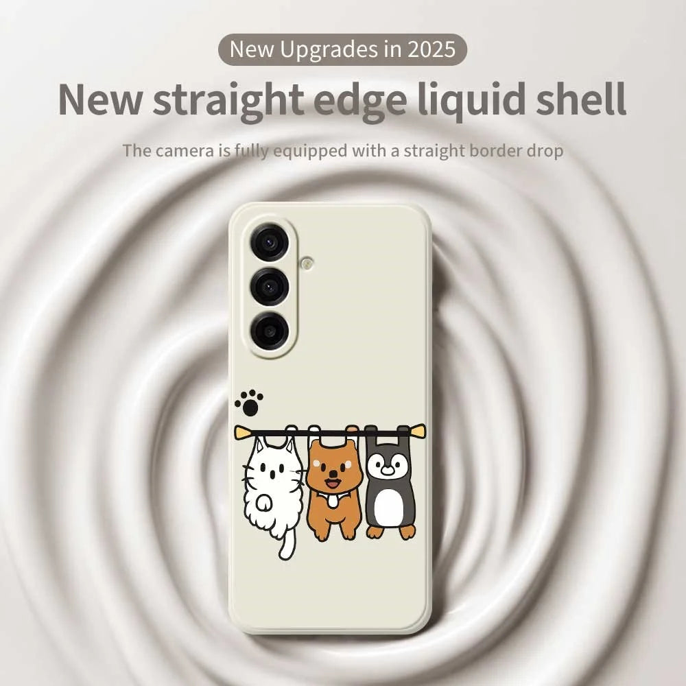 For Samsung Galaxy A18 5G / A18 4G / A17 5G / A17 4G Case Three Animal Dolls Pattern Printing Straight Edge TPU Phone Back Cover - Beige - 3